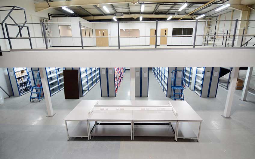 An office mezzanine floor installed in a warehouse in Coventry
