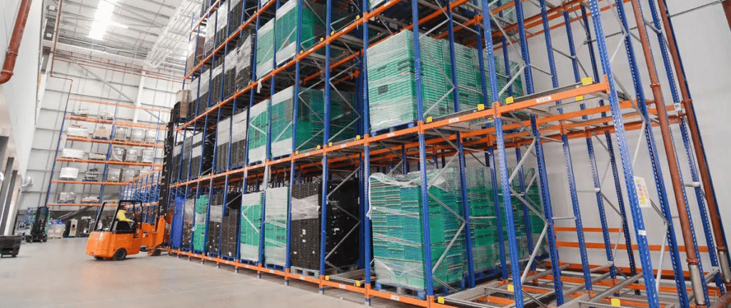 Types of warehouse pallet racking: Push-back racking at Teepee Materials Handling