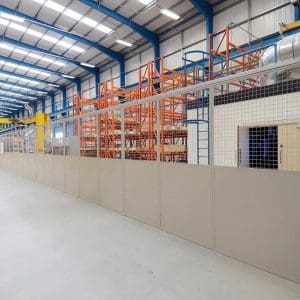 Steel factory partitioning walls in a warehouse installed by Teepee
