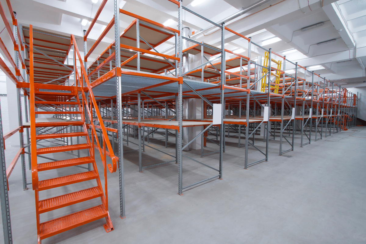 Mezzanine flooring supplied to a Stoke warehouse facility by mezzanine company Teepee