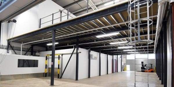 Industrial mezzanine floors installed in a Burton warehouse by Teepee