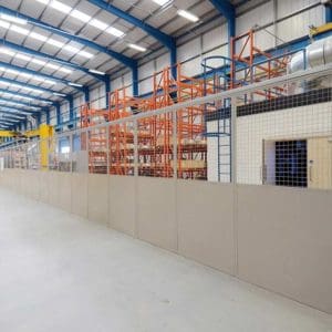 Steel warehouse partition installed in a warehouse by Teepee Materials Handling