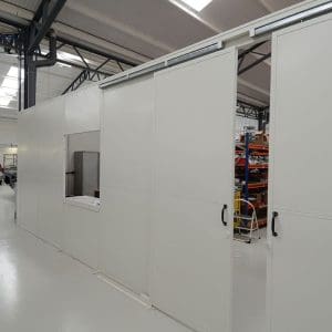 Clean room partitions installed in a warehouse by Teepee Materials Handling