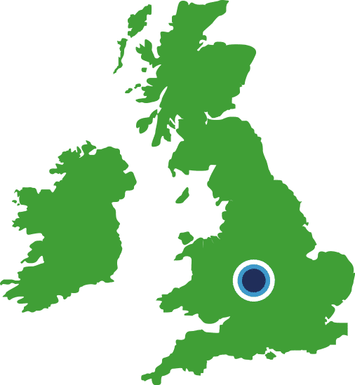 A map showing Teepee Materials Handling's West Midlands' base, offering pallet racking supply across the UK.