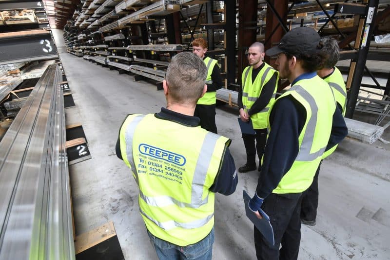 A cantilever racking inspection training course being led by a Teepee Materials Handling SARI inspector