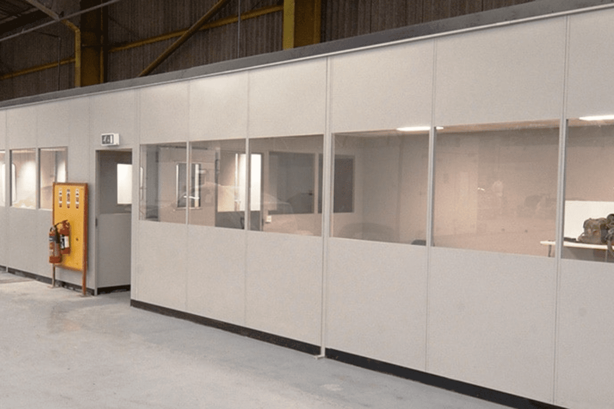 double-skin-steel-partitioning-systems Double skin steel partition walls designed, supplied and installed by Teepee Materials Handling